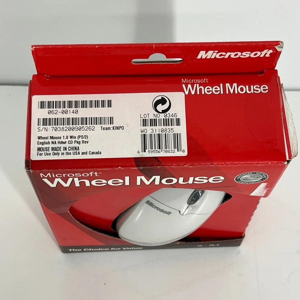Microsoft Wheel Mouse 1.0 Vintage Wired PS/2 Mouse White New Sealed 062-00140